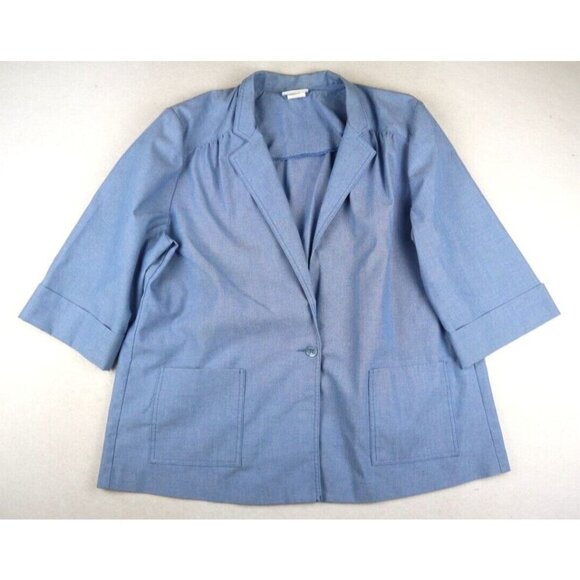 VINTAGE WOMEN'S BLUE 3/4 SLEEVE BUTTON-UP TOP - COS COB - SIZE 38 - Picture 2 of 8